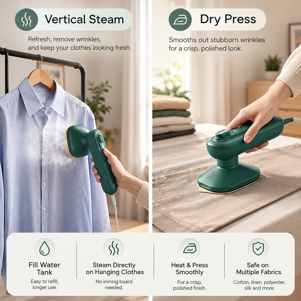 SteamPro™ – 2-in-1 Handheld Steam Iron | Clothes Steamer | Fast Wrinkle Removal